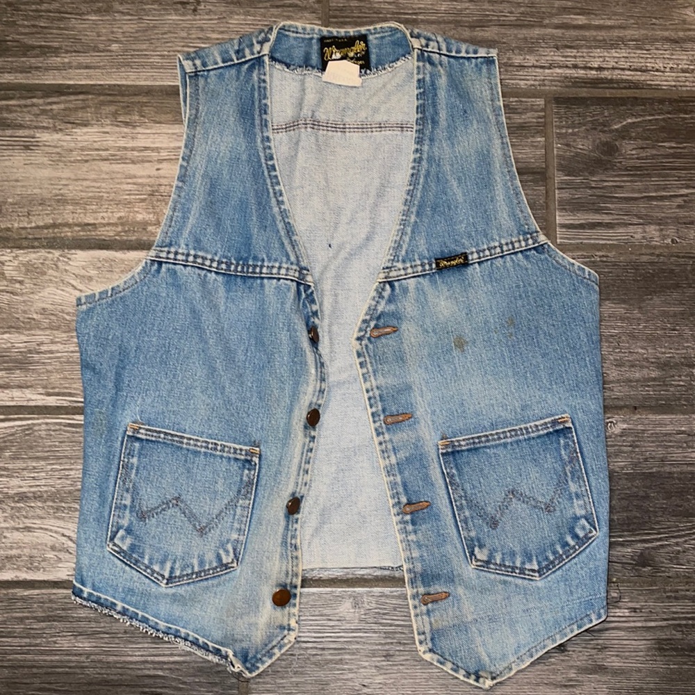 Wrangler men’s small blue jean jacket vest 60s 70s vintage